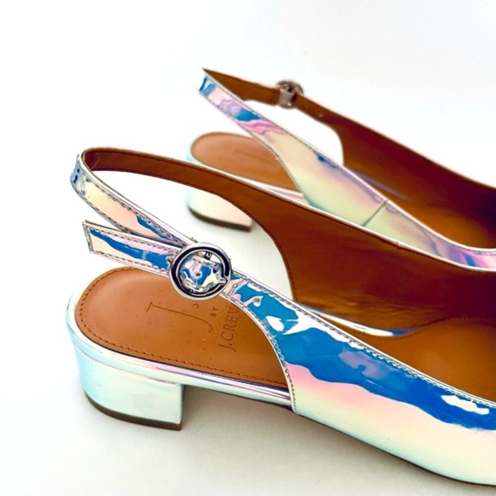 J Crew Lucie Iridescent Metallic Pointed Toe Slingback Low Block Heel flats  7 - Picture 6 of 8